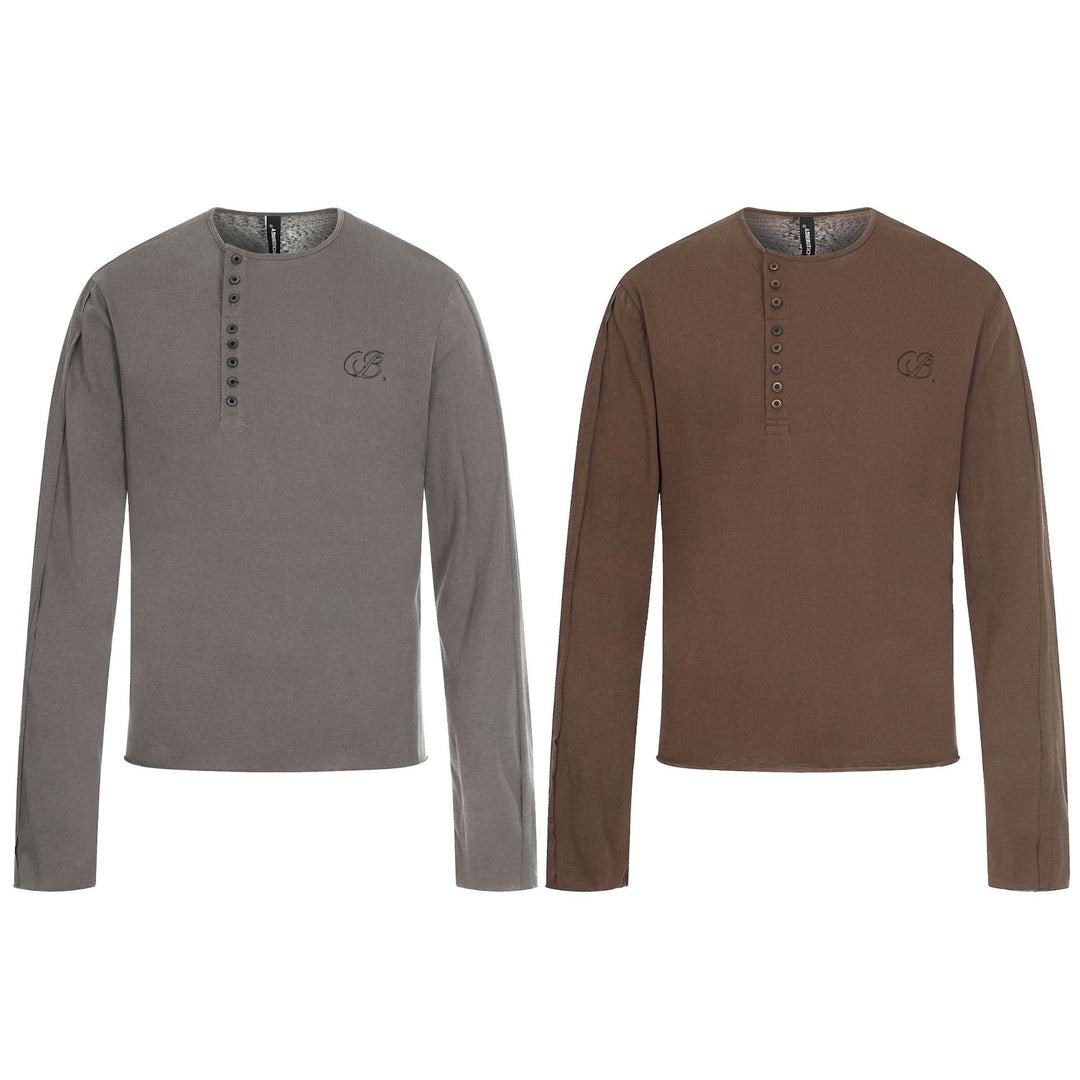 Herren Langarm-Henleyshirt mit asymmetrischer Knopfleiste und leichtem Relaxed Fit Drune