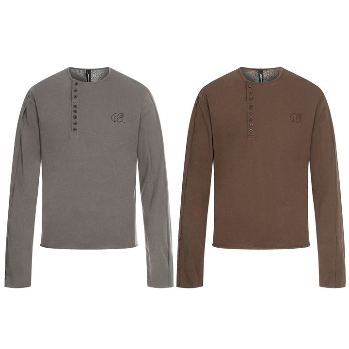 Herren Langarm-Henleyshirt mit asymmetrischer Knopfleiste und leichtem Relaxed Fit Drune