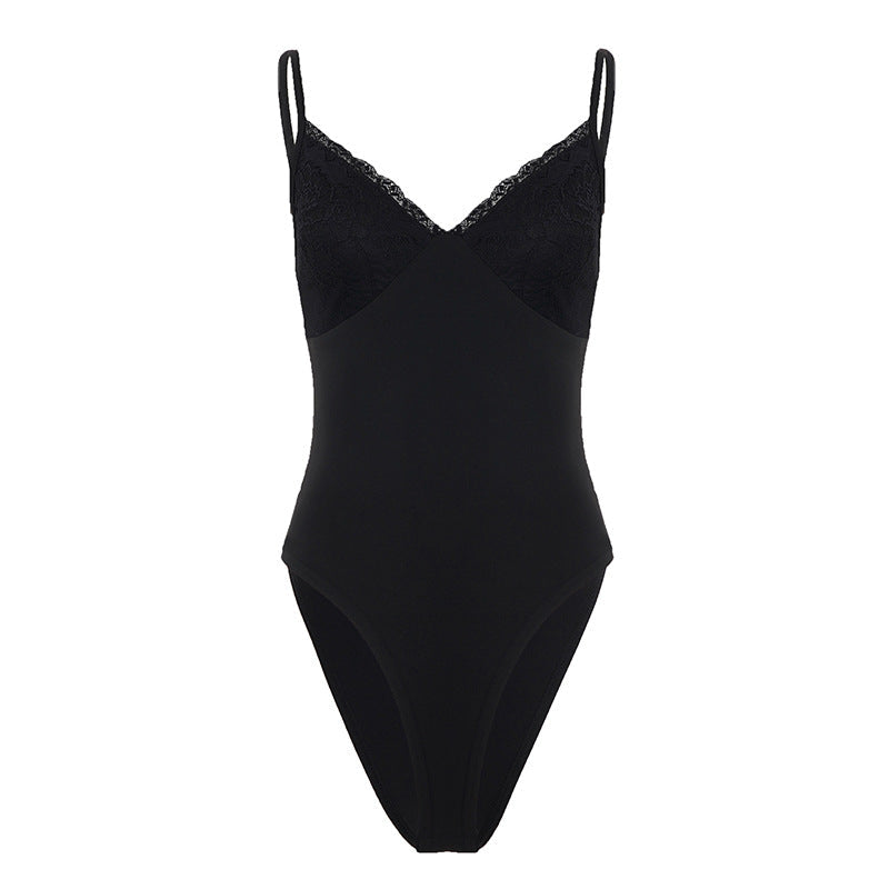 Damen eleganter Bodysuit mit Spitzenakzenten und verstellbaren Trägern Drune