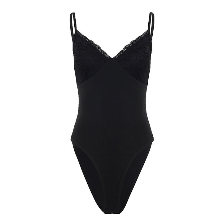 Damen eleganter Bodysuit mit Spitzenakzenten und verstellbaren Trägern Drune