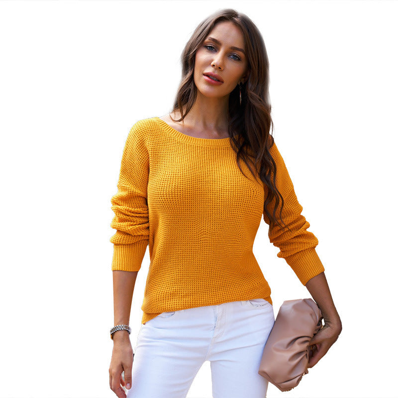 Damen lässiger Strickpullover mit offenem Rückendesign Drune