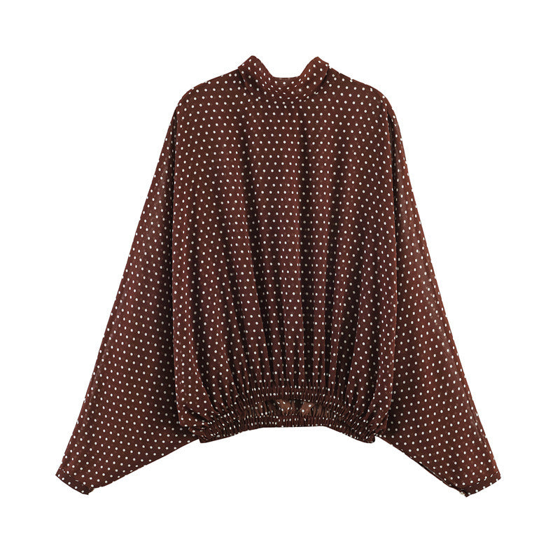 Damen Zweiteiliges Retro-Polka-Dot Set mit weitem Fledermausoberteil und plissiertem Midirock Drune