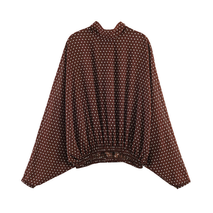 Damen Zweiteiliges Retro-Polka-Dot Set mit weitem Fledermausoberteil und plissiertem Midirock Drune
