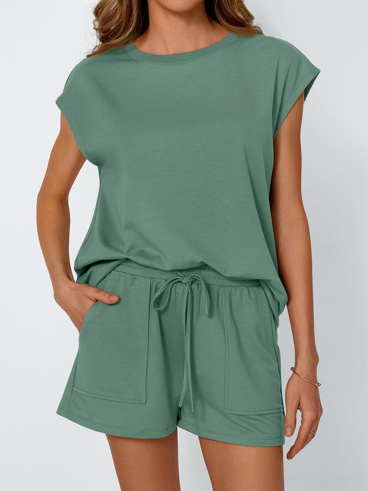 Damen lässiges Zweiteiliges Set mit weitem Oberteil und Shorts Drune