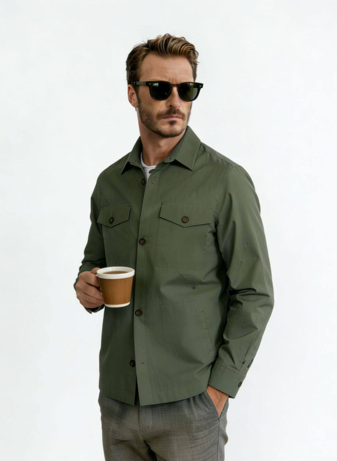 Herren Hemdjacke mit Pattentaschen und leichter Baumwollmischung Drune