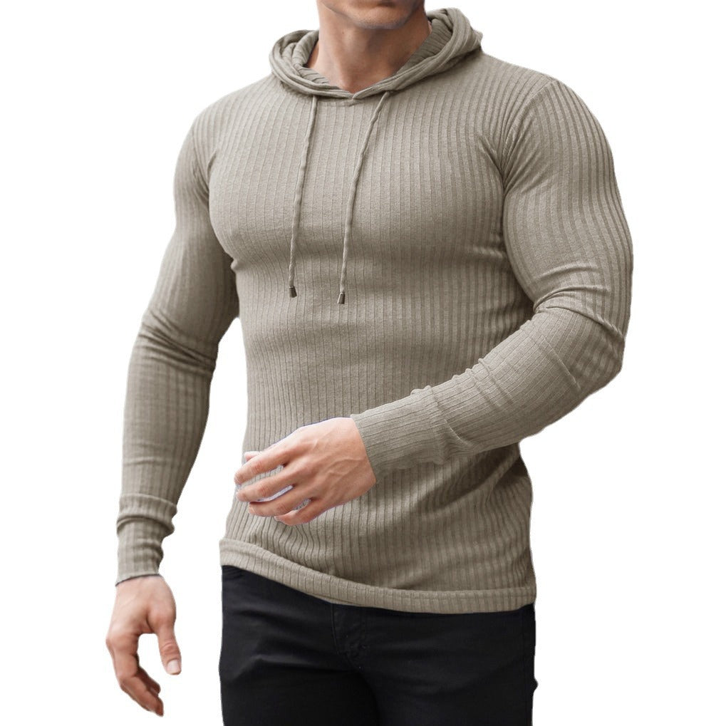 Herren eng anliegendes Rippstrick-Kapuzenlongsleeve mit Slim-Fit und Elastikanteil Drune