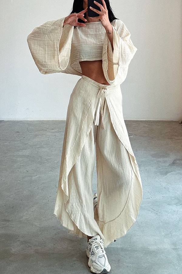 Damen Lässiges Zweiteiliges Set mit oversize Oberteil und weiten Hosen Drune