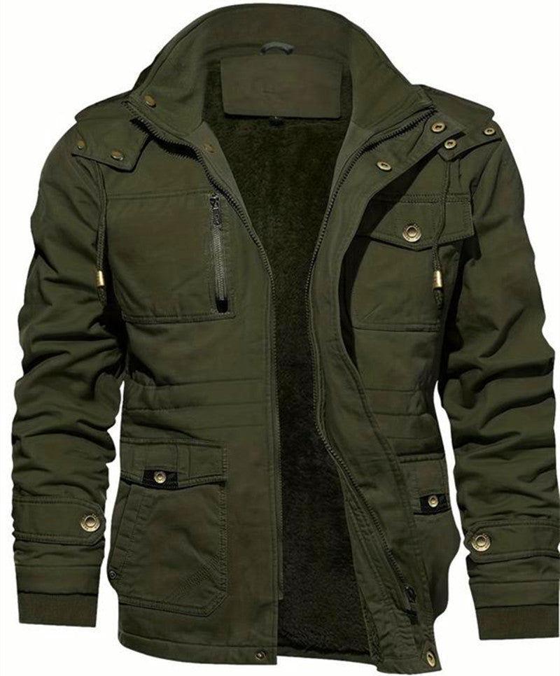 Herren Thermo-Feldjacke mit Teddyfutter, Kapuze und Mehrfachtaschen Drune