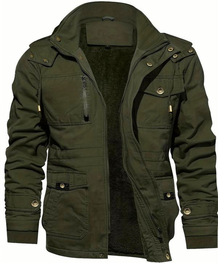 Herren Thermo-Feldjacke mit Teddyfutter, Kapuze und Mehrfachtaschen Drune