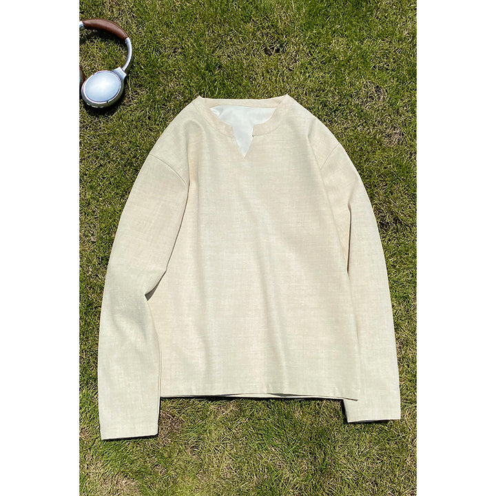 Damen Baumwolle Langarmshirt mit Stehkragen Drune
