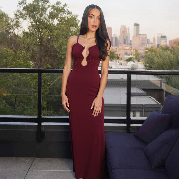 Damen Elegantes Maxikleid mit einzigartigem Schlüsselloch-Ausschnitt und figurschmeichelndem Schnitt Drune