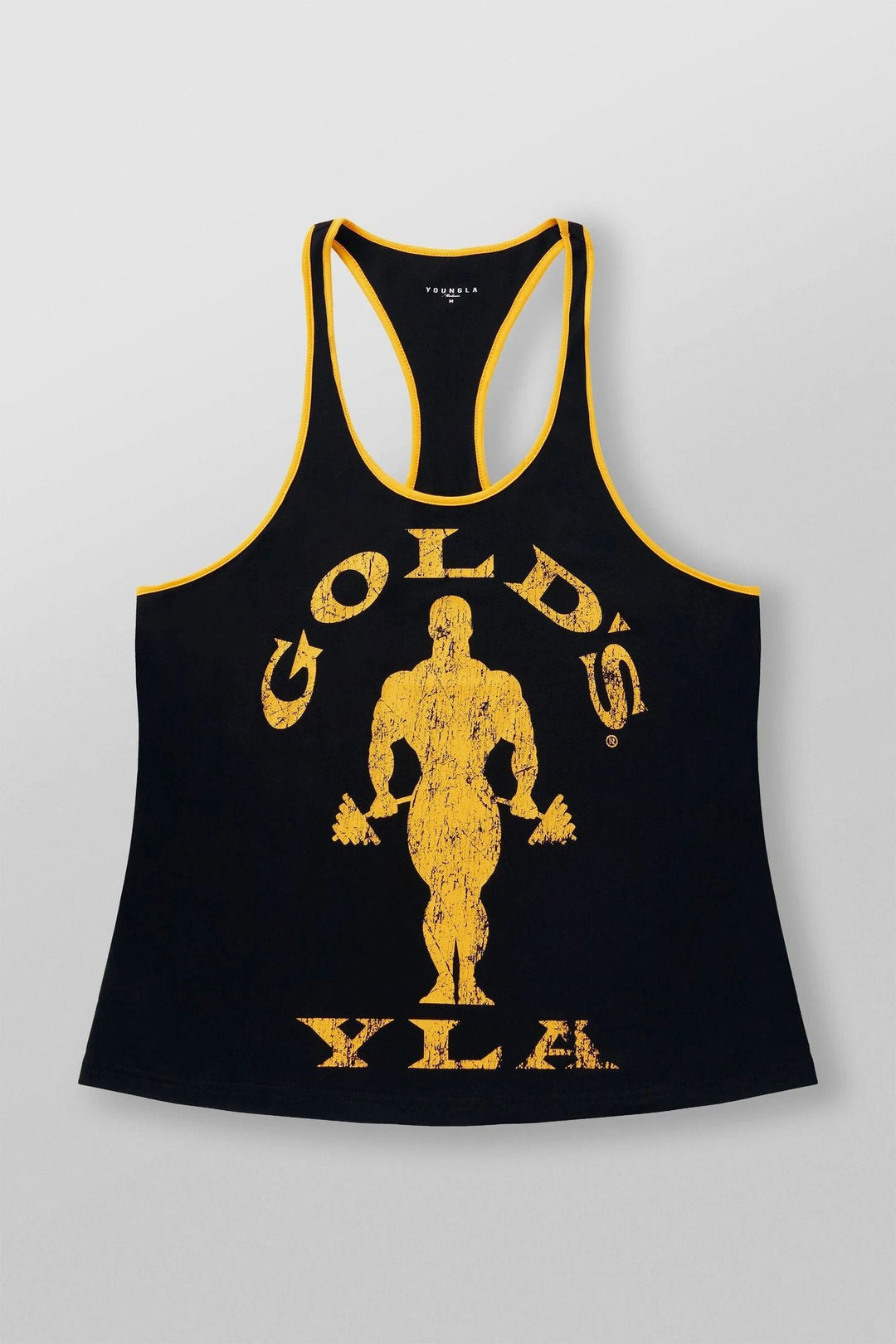 Herren nan athletisches Stringer Tanktop rückenfreier Schnitt mit Kontrastpaspel und Kraftsportmotiv Drune