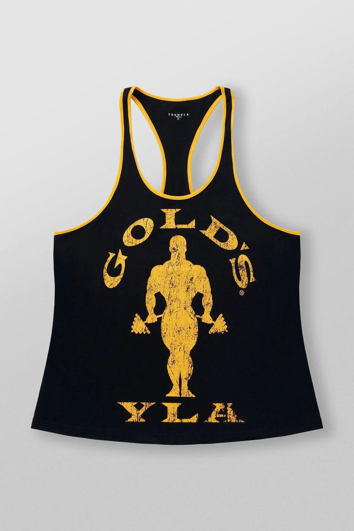 Herren nan athletisches Stringer Tanktop rückenfreier Schnitt mit Kontrastpaspel und Kraftsportmotiv Drune