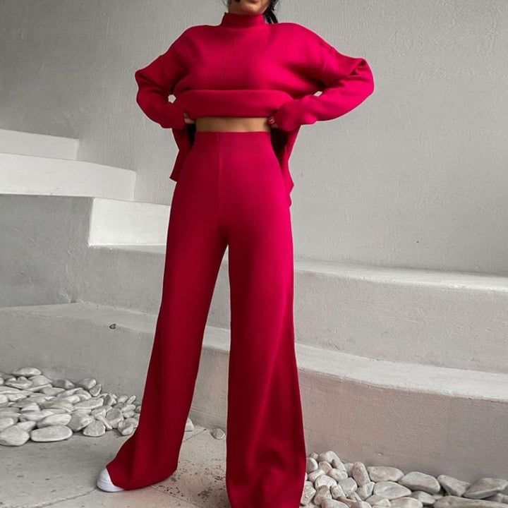 Damen lässiges Strickset mit weitem Schnitt und hohem Kragen Drune