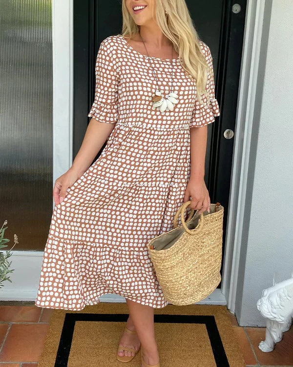 Drune | Sommer Rundhals Bedrucktes Kurzarmkleid
