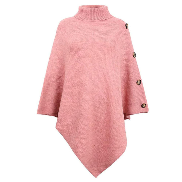 Damen nan asymmetrischer Strickponcho mit Rollkragen und dekorativer Knopfleiste Drune