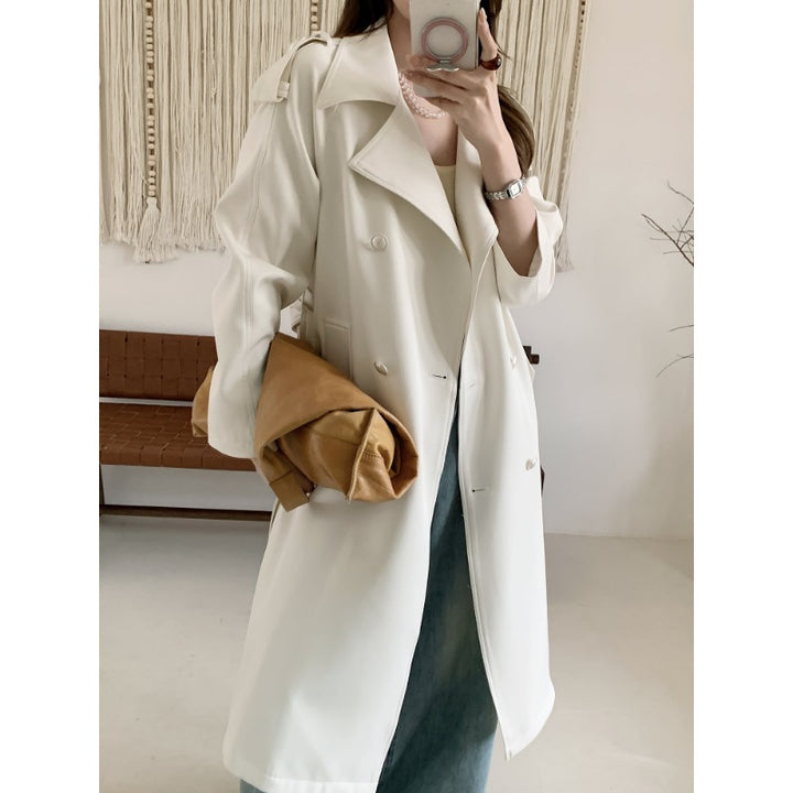 Damen Midilanger Trenchcoat mit Oversize-Schultern und Perlmuttknöpfen Drune