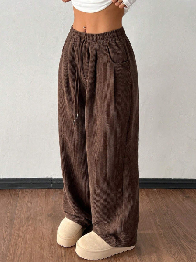 Damen Bequeme Casual Cordhose mit elastischem Bund und seitlichen Taschen Drune