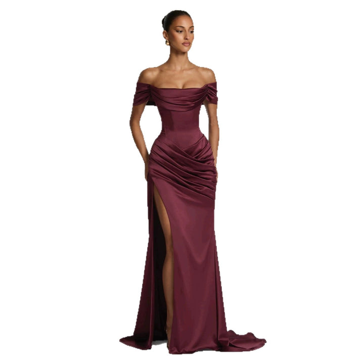 Damen Elegantes Off-Shoulder-Maxikleid mit seitlichem Schlitz Drune