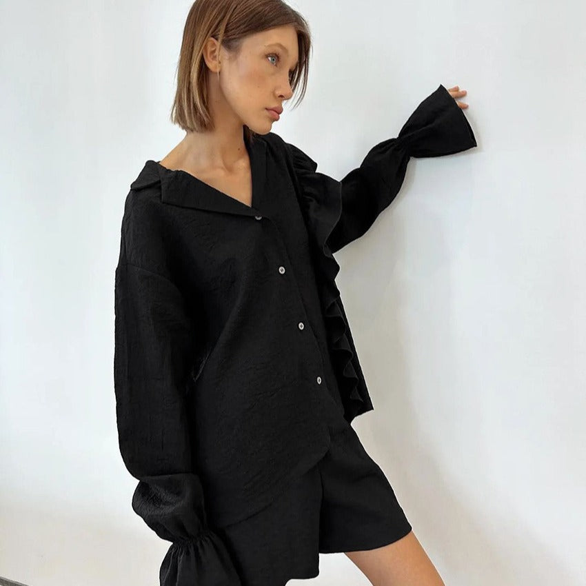 Damen Loungewear Set mit eleganten Rüschendetails Drune