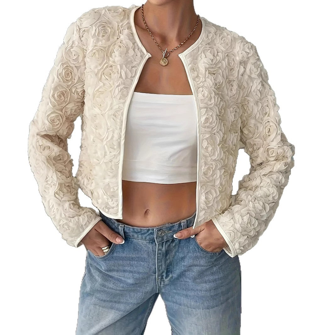 Damen kurzärmlige Blazerjacke mit floralen Applikationen Drune