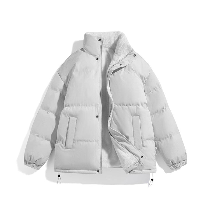 Unisex Boxy-Pufferjacke mit hohem Stehkragen, verdecktem Reißverschluss und verstellbarem Kordelzugsaum Drune