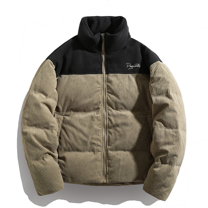 Unisex Kord-Steppjacke mit hoher Kragenlinie, gesteppter Wattierung und kontrastierender Schulterpasse Drune