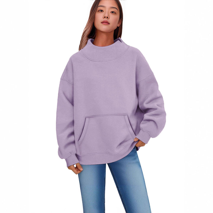 Damen Oversized Hoodie mit Stehkragen und Kängurutasche Drune