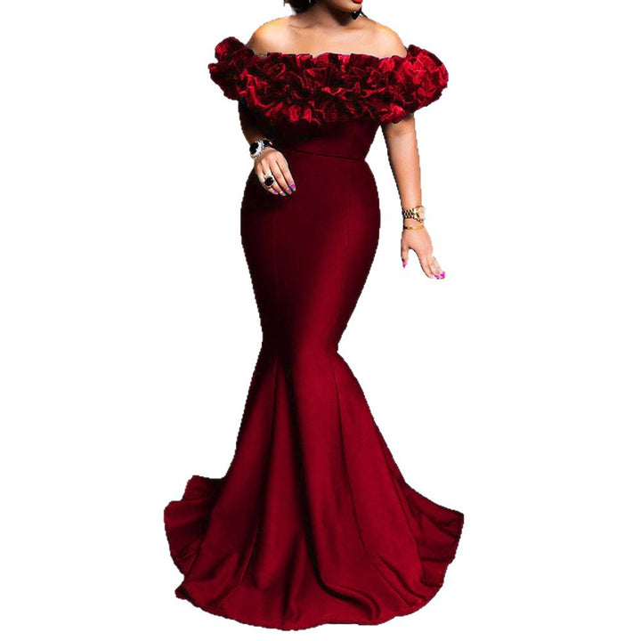 Damen Elegant geschnittenes Meerjungfrauenkleid mit schulterfreiem Rüschendesign Drune
