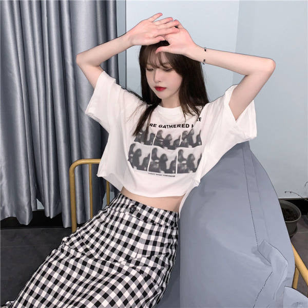 Damen Cropped-T-Shirt mit kreativem Grafikdruck und lässigem Schnitt
