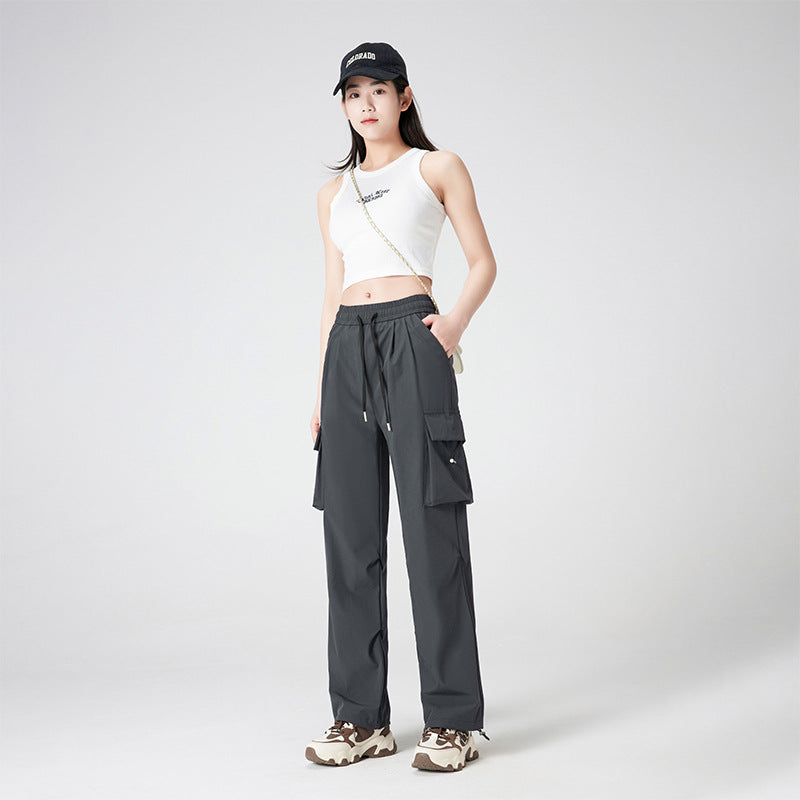 Damen Cargohose im Outdoor-Stil mit Kordelbund, großen Seitentaschen und verstellbarem Saum Drune