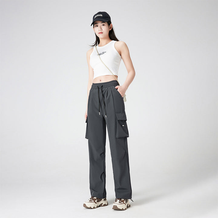 Damen Cargohose im Outdoor-Stil mit Kordelbund, großen Seitentaschen und verstellbarem Saum Drune