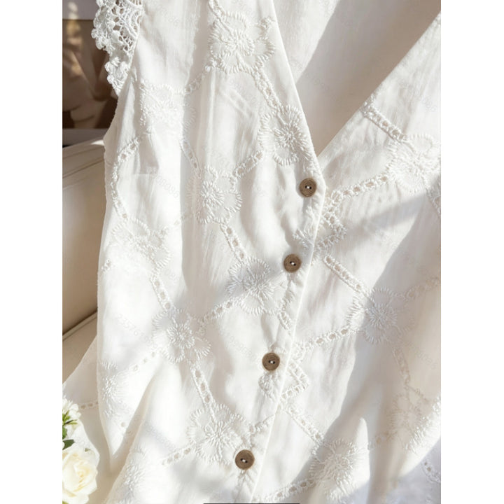 Damen Bluse mit Spitzenärmeln und Knopfdetails Drune