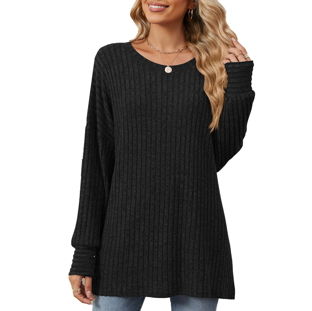 Damen gestreifter Sweatshirt mit lockerem Schnitt und feiner Rippstruktur Drune