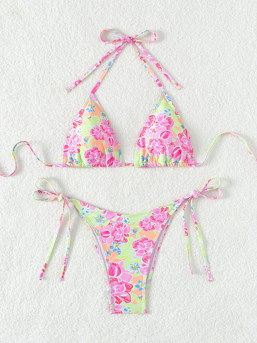 Damen Triangel-Bikini mit verspielt floralem Design und bindbaren Trägern Drune