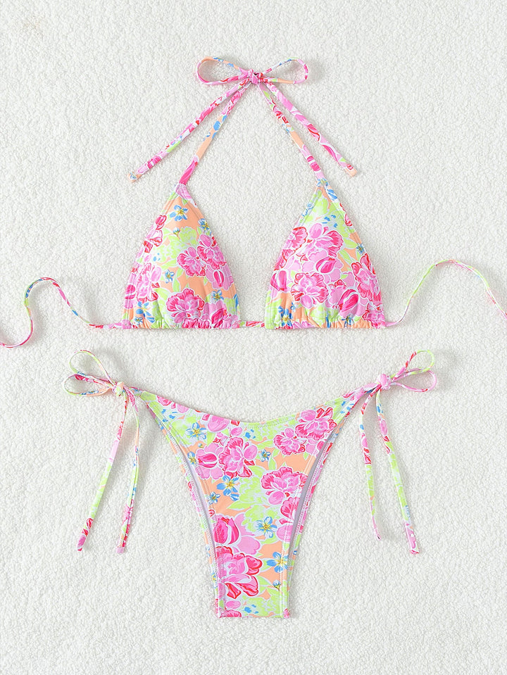 Damen Triangel-Bikini mit verspielt floralem Design und bindbaren Trägern Drune