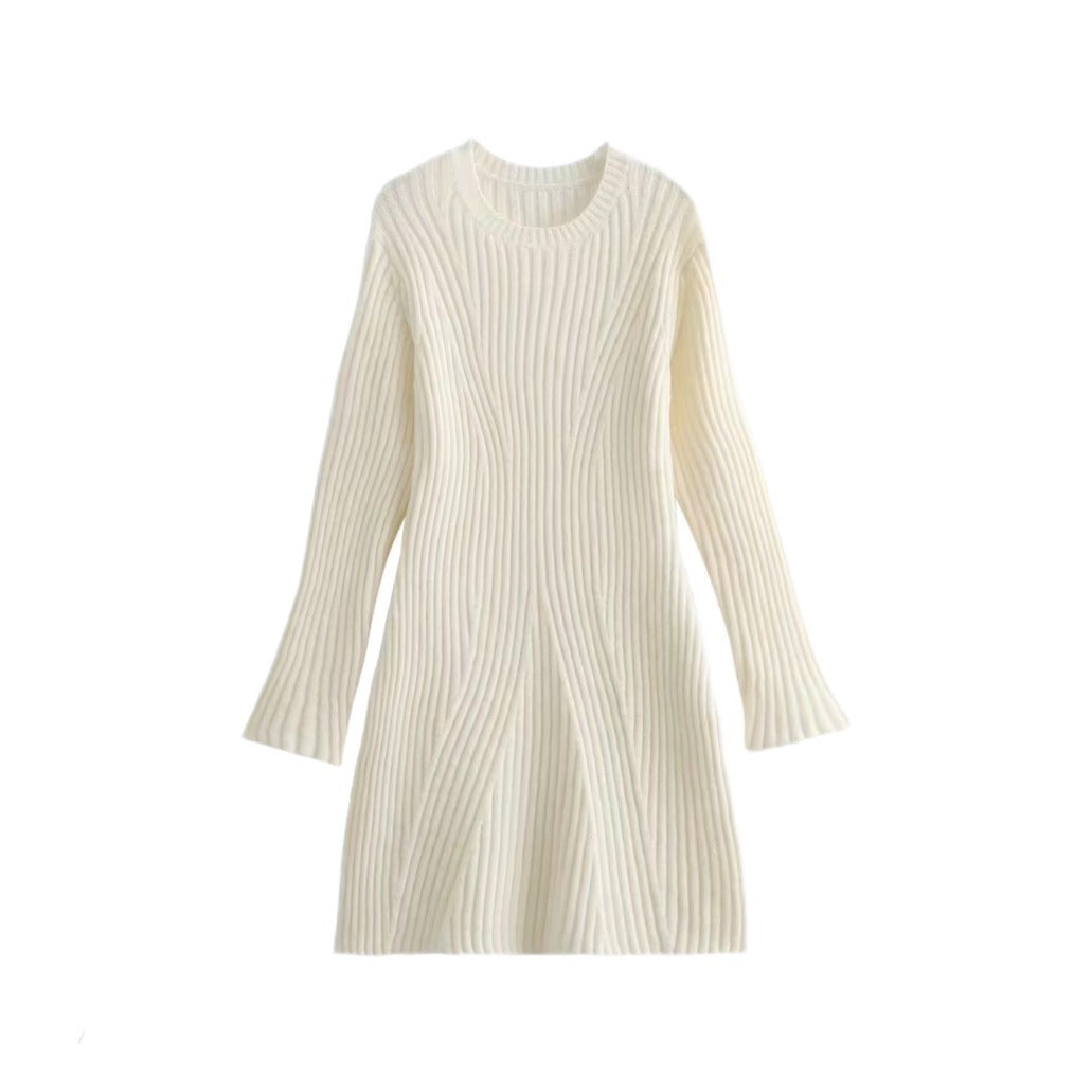 Damen Geripptes Feinstrick-Minikleid mit Glockenärmeln und taillierter Passform Drune