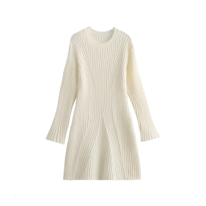 Damen Geripptes Feinstrick-Minikleid mit Glockenärmeln und taillierter Passform Drune