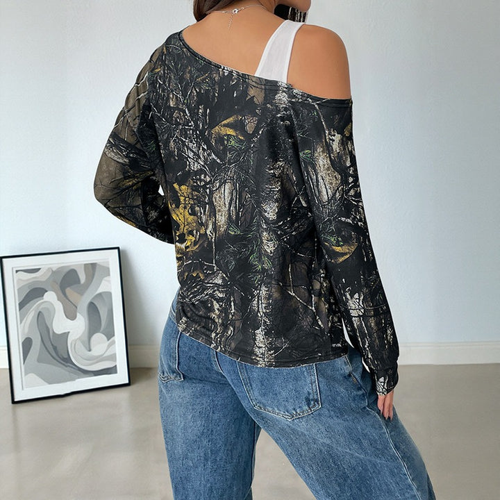 Damen Asymmetrisches Crop-Oberteil mit einzigartigem Baum-Muster Drune