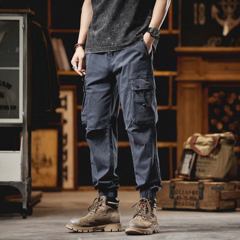 Herren Multifunktionale Canvas-Cargohose im Jogger-Cut mit elastischem Tunnelzugbund und Mehrfachtaschen Drune