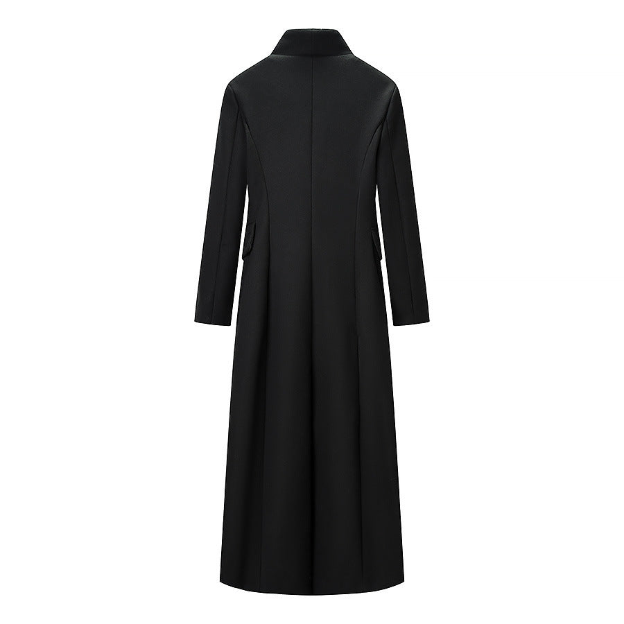 Damen nan eleganter Maxi-Mantel mit taillierter Silhouette Schalkragen und Pattentaschen Drune