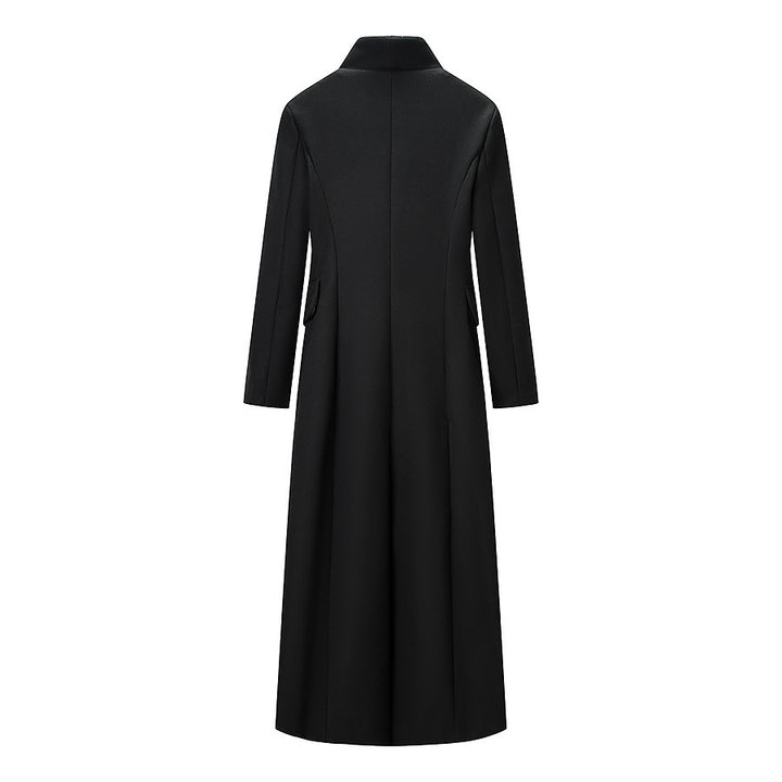 Damen nan eleganter Maxi-Mantel mit taillierter Silhouette Schalkragen und Pattentaschen Drune