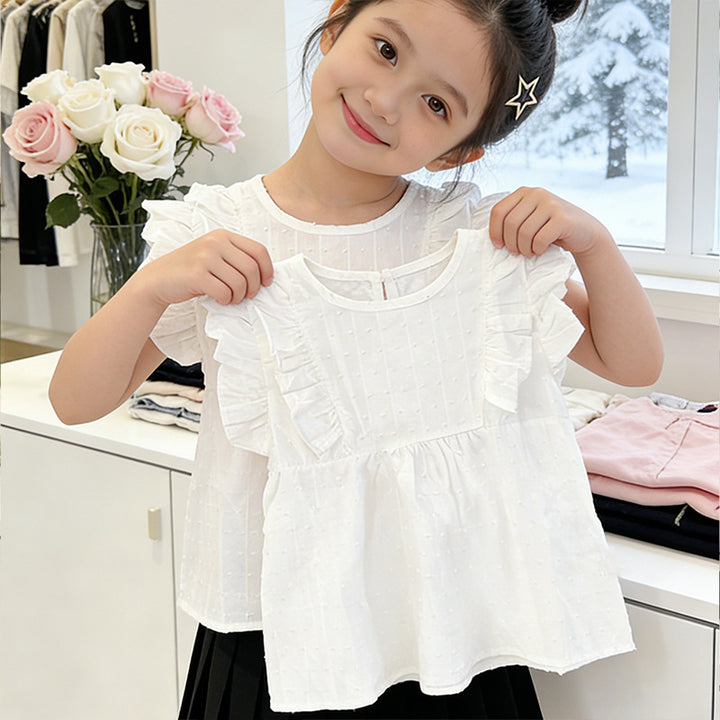 Mädchen modische Bluse mit Rüschen und Pünktchenmuster Drune