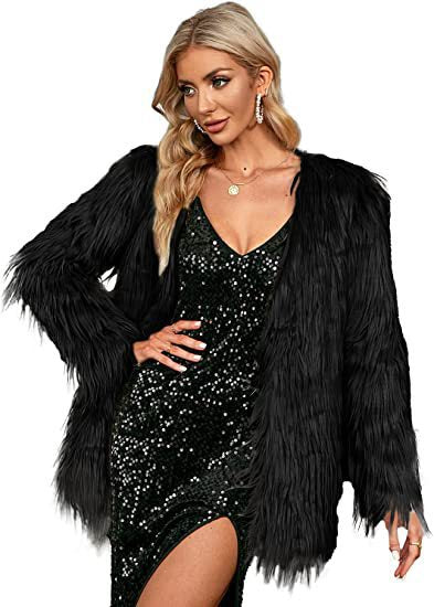 Damen Extravagante Kunstfelljacke mit flauschiger Textur Drune