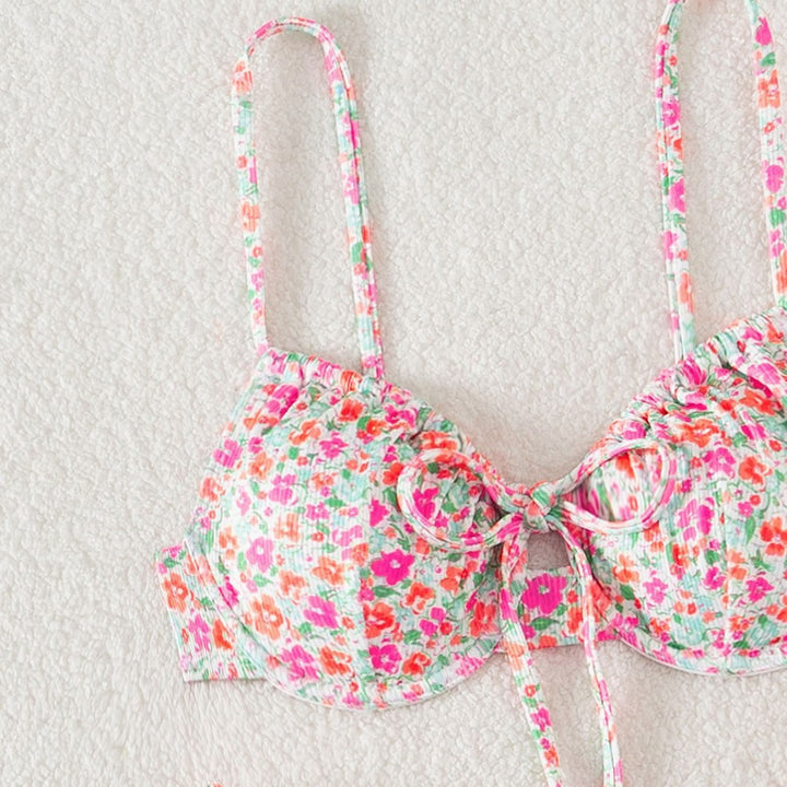 Damen Triangel-Bikini mit verstellbaren Trägern und floralem Motiv Drune