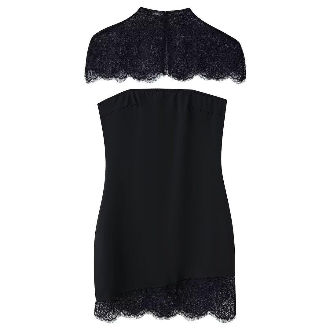 Damen Spitzen-Hängerchenkleid mit elegantem Rückenausschnitt und charmantem Saum Drune
