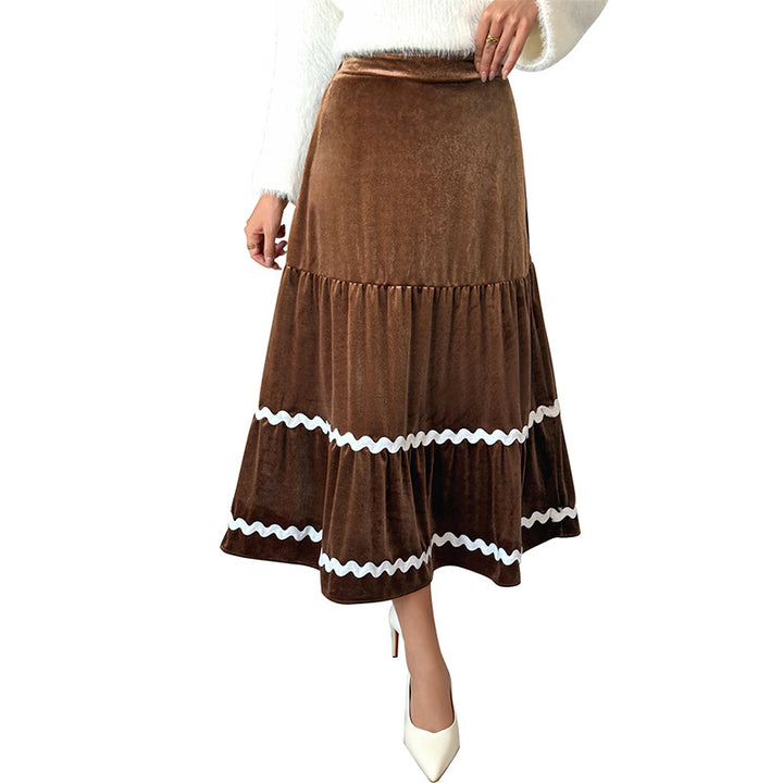 Damen Langer Cordrock mit Rüschendetails Drune