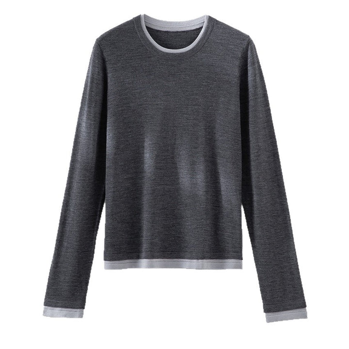 Damen Leichter Feinstrick-Langarmpullover mit Kontrastbündchen und Rundhalsausschnitt Drune