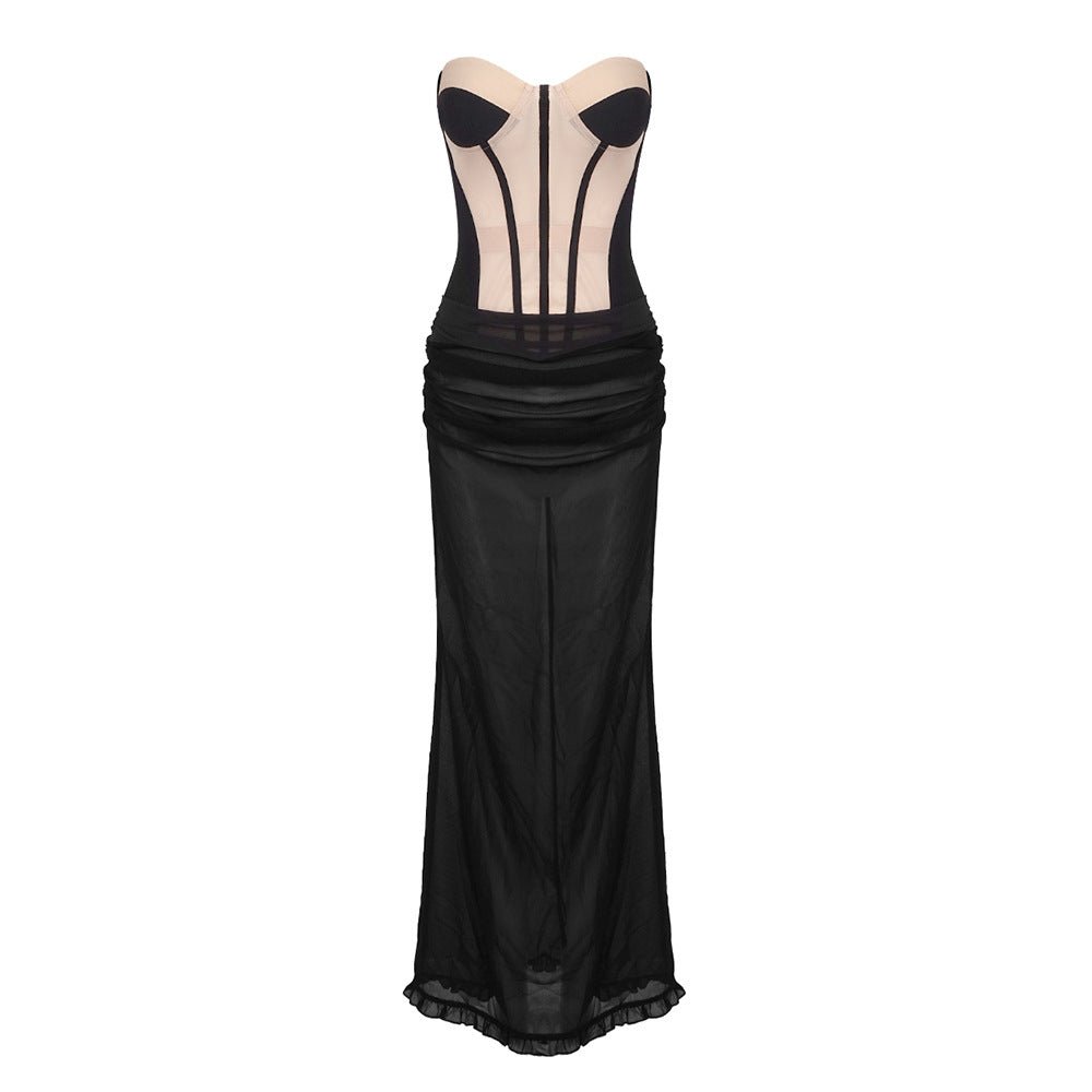 Damen Elegantes Maxikleid mit trägerlosem Design und raffinierten Schlitzdetails Drune