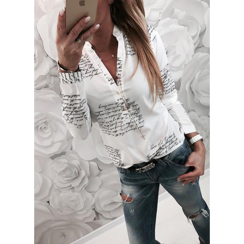 Damen Bluse mit künstlerischem Schriftmuster und elegantem Schnitt Drune